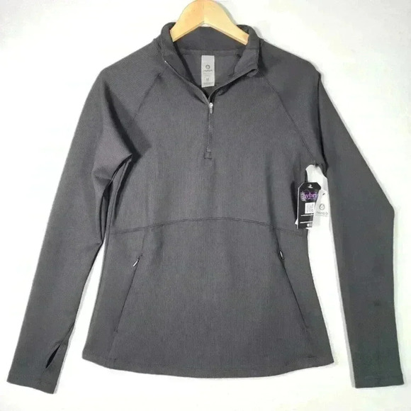 Mono B Tops - Mono B Women's 1/4 Zip Athletic Top Medium Black NWT Walking Pullover Thumb Hole